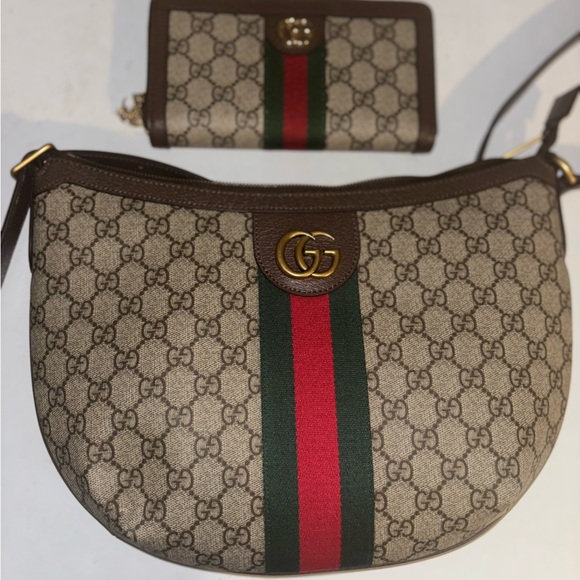 Gucci Handbags - Gucci Beige and Brown Shoulder Bag with Red Stripe